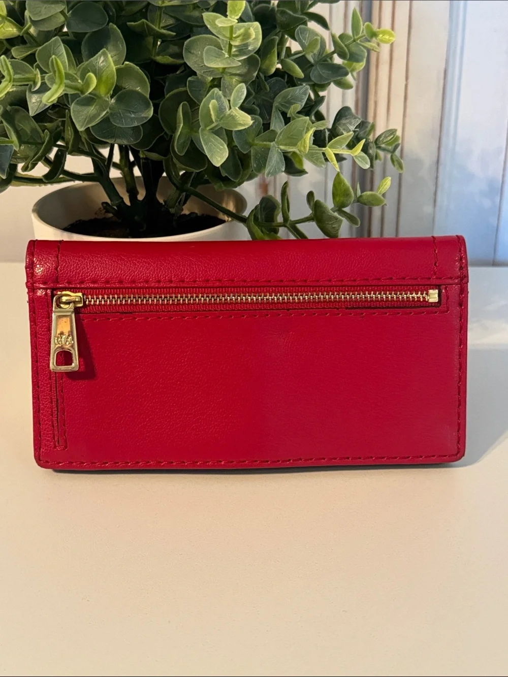 Lauren Ralph Lauren Red Leather Card Wallet with Gold Plate